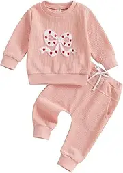 [kacubwyy] Girls Sweatshirt Set Spring Winter Bow Sweater Top Sweatpants 2Pcs Warmly Pants Set