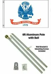 2x3 2'x3' U.S. Army White Emblem Flag Aluminum Pole Kit Gold Ball Top