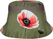 [DRTGEDS] Beautiful Poppy Flower Ink Printing Outdoor Sun Bucket Hat Protection Safari Cap Wide Brim Fishing Hat for Hunting Boating