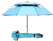 360° Rotatable Tri-fold Umbrella, 2.4M(94.4inch) Fishing Umbrella, Universal Rainproof and Sunshade Thickened Portable Ultra-Light Beach Umbrella (Color : Blue, Size : 2.4M)