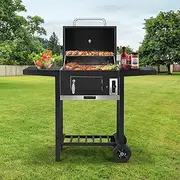 Charcoal BBQ Grill Trolley Portable Aluminium Cooking Grill Outdoor Barbecue Set for Picnic Patio Backyard Camping