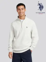 U.S. Polo Assn. Grey Mens Double Horsemen Vertical Texture Funnel 100% Cotton Top (F61754) | $173
