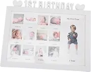 1st Birthday Picture Frame,Creative December Growth Record Photo Frame,Newborn Baby Picture Frame,13 Inserts,Newborn Photo Frame Plastic Picture Frames Infant First Year Photo Frame (White)