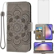 [Asuwish] Phone Case for Samsung Galaxy A54 5G Wallet Cover with Tempered Glass Screen Protector and Leather Flip Credit Card Holder Stand Cell Accessories A545G A 54 54A 4G G5 SM A546U Women Men Gray