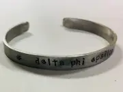 Delta Phi Epsilon, Sorority Greek DPE handstamped cuff bracelet, FREE SHIPPING