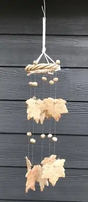 Tranquil Garden Clay Wind Chimes Small Grape Leaves Fall Autumn Asian Handmade
