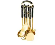 Cooking Utensils Elosung Black Gold Stainless Steel Kitchen Utensil Set 7 Piece Golden Cooking Tools With Stand