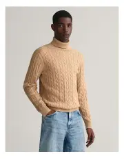 [Gant] Cotton Cable Turtleneck Knit in Beige