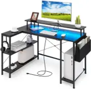 120Cm L-Shaped Gaming Desk, Computer Desk W/Led Lights & Power Outlets, Corner G