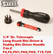 180 to 275mm Telescopic Long Reach Screwdriver & Stubby Driver Handle 7-in-2