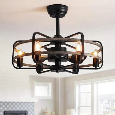NOXARTE Cage Ceiling Fan with Light, Vintage Fandelier Remote Control, Bladess