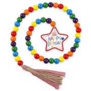 Happy Birthday Wood Bead Garland with Tassels, Birthday Decorative String