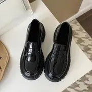Platform Chunky Heel Loafers Patent - Black - 37