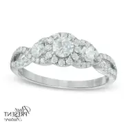 0.75 CT. T.W. Natural Diamond Past Present Frame Future« Twist Split Shank Engagement Ring in Solid 14K White Gold