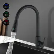 ACA Pull Out Kitchen Mixer Tap Swivel Digital Display Spout Faucet 2 Patterns Black