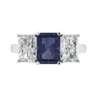4.0 ct Emerald 3 Stone Blue Sapphire Promise Engagement Ring 14k White Gold