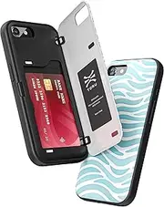TORU CX Hybrid for iPhone SE (2022) / SE (2020) / iPhone 8 / iPhone 7 Wallet Case | Dual Layer Slim Protective Hard Cover with Hidden 2-Credit Card Slot Holder - Ocean Waves Pattern