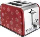 Rae Dunn Stainless Steel 2 Slice Wide Slot Toaster Red Sides with JOY Print