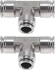 X AUTOHAUX Push to Connect Air Fittings 1/2" x3/8" x1/2" t Type Reducing Air Line Quick Connector 304 Stainless Steel 2 Pcs Silver Tone