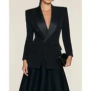 Black Tie Women's Suits Top Mother of the Bride Elegant Satin Peak Lapel Crepe Stretch Fabric Long Sleeve with Buttons Solid Color 2025