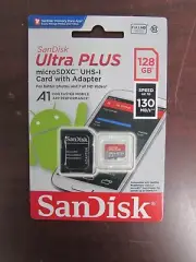 SEALED SANDISK 128GB ULTRA PLUS MICROSDXC UHS-I CARD WITH ADAPTER (27D)