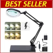 All-in-One 10X Magnifying Glass Lamp: Clamp & Stand with 6 Light Options