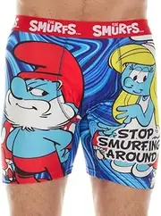 [COCO BRANDS] The Smurfs Men's Boxer Briefs - No Fly, Anti-Chafing Stitching, Comfort Shaped/Cotton Lined Crotch