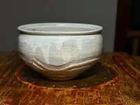 在飛比找樂天市場購物網優惠-日本中古回流白釉粉引建水 粗陶柴燒手刻紋缽盂 杯洗湯碗