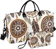 [YXYZRMY] Travel Duffel Bag Dreamcatcher Feather Pattern Gym Bag Sports Tote Bag with Multiple Interior Pockets Shoulder Weekender Bag for Women Men with Toiletry Bag 20.5”x 7.9”x 13.8, Multi-Colored