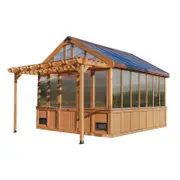 Backyard Discovery Bellerose XL 3.9m x 3.5m Cedar Wood and Polycarbonate Walk-In Outdoor Greenhouse Kit with Pergola