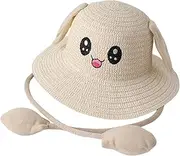 [Dickly] Bunny Straw Hat Caps Fisherman Caps Sun Protection Comfortable Lightweight Sun Hat Big Eaves Hat for Vocations Outdoor Short Trips Teens
