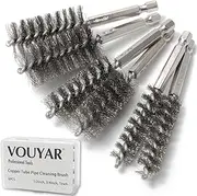 Vouyar 6pcs Copper Tube Pipe Cleaner, 1/2” 3/4” 1” Pipe Cleaning Brush Set, Stainless Steel Wire Bore Brushes for Power Drill, 1/4 Inch Hex Shank