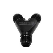 Aeroflow Brand Y-Block Inlet/Outlets 1 x -6 2 x -4 AN Black Finish