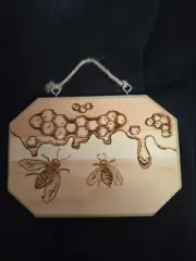 pyrography wood art bees and honey