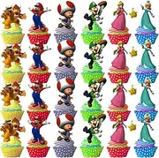 48Pcs Mario Cupcake Toppers Mario Birthday Party Supplies Super Brothers Theme Party Decorations