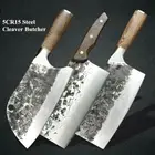 Hammered Cleaver Knife Set Handmade Forged Steel Wood Handle Butcher Chopping XL