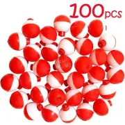 Qty 100 Fish WOW! 1" Fishing float Snap-On Round Floats bobbers Red White NEW