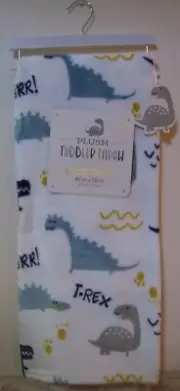 Super Soft & Cozy Plush Toddler Throw White Blue T Rex Dinosaur Blanket 40 X 50