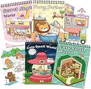 OSIMIG Colouring Books for Adults Relaxation, 4 Pack Adult Colouring Books Set for Cute Small World, Funny Partner, Secret Store World, 104 Cute and Simple Designs, A5 Spiral Bound
