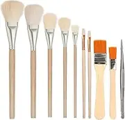 Fortunemee 7 PCS Assorted Size Gilding Brush Set, Gold Leaf Goat Hair Painting Brush, Metallic Foil Flakes Paint Brush + 2 PCS Nylon Brush + Tweezers for Leaf Sheets Art Crafts Supplies