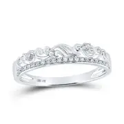 10kt White Gold Womens Round Diamond Floral Accent Stackable Band Ring 1/12