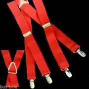 6x Suspenders Adjustable Belt Trousers Strap Fashion x Form 4 Clips Elastic Red