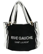 Saint Laurent Rive Gauche Black White Terry Cloth Beach Towel Tote (Authentic Pre-Loved)