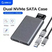 ORICO Dual Bay M.2 NVMe SATA SSD Enclosure USB3.2 10Gbps for PCIe M-Key, B&M Key