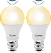 DiCUNO Radar Motion Sensor Light Bulbs, E27 Motion Activated Bulb, Warm White 3000K, 12W (100W Equivalent) 1100LM, A19 E26 Indoor/Outdoor Lighting for Front Porch, Garage, Pack of 2