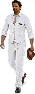[Furuyal] Linen Suits for Men Casual Wedding Suits Men 2 Piece Suits Groomsmen Tuxedos Summer Beach Prom Vest and Pants Set