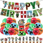 Minecraft Theme Birthday Party Balloons Banner Cake Toppers Decoration [jkw]