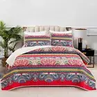 Striped Patchwork Bedspread Coverlet Comforter Set 2 Pillowcases Queen King Bed