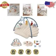 Shell Baby Play Gym Mat - Enlarged Cozy Tummy Time Mat with 6 Toys, Boho Design