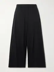 [Max Mara] Max Mara - Rio Cotton-blend Poplin Wide-leg Pants - Black - UK 14 UK 14 Black